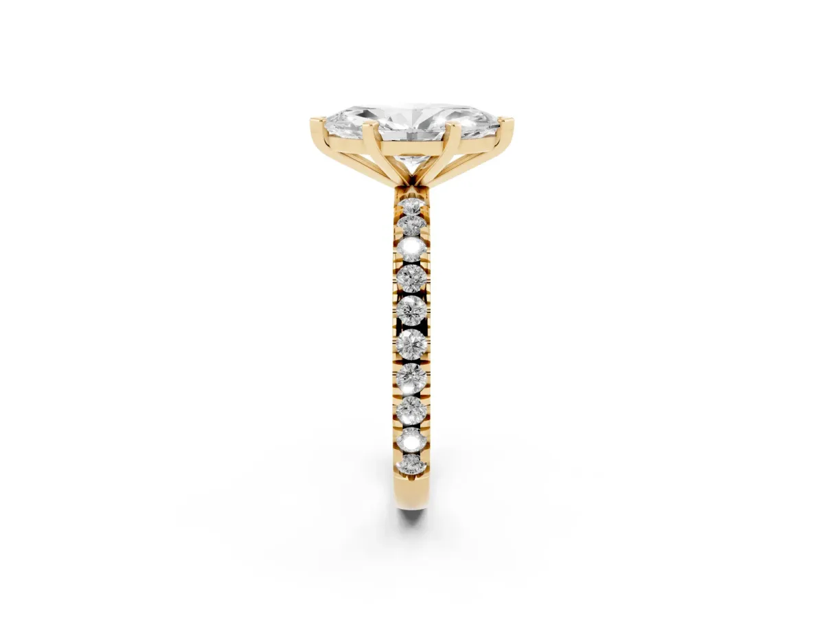 Marquise Cut Diamond Pavé Band Solitaire with Four-Prong Setting Yellow gold