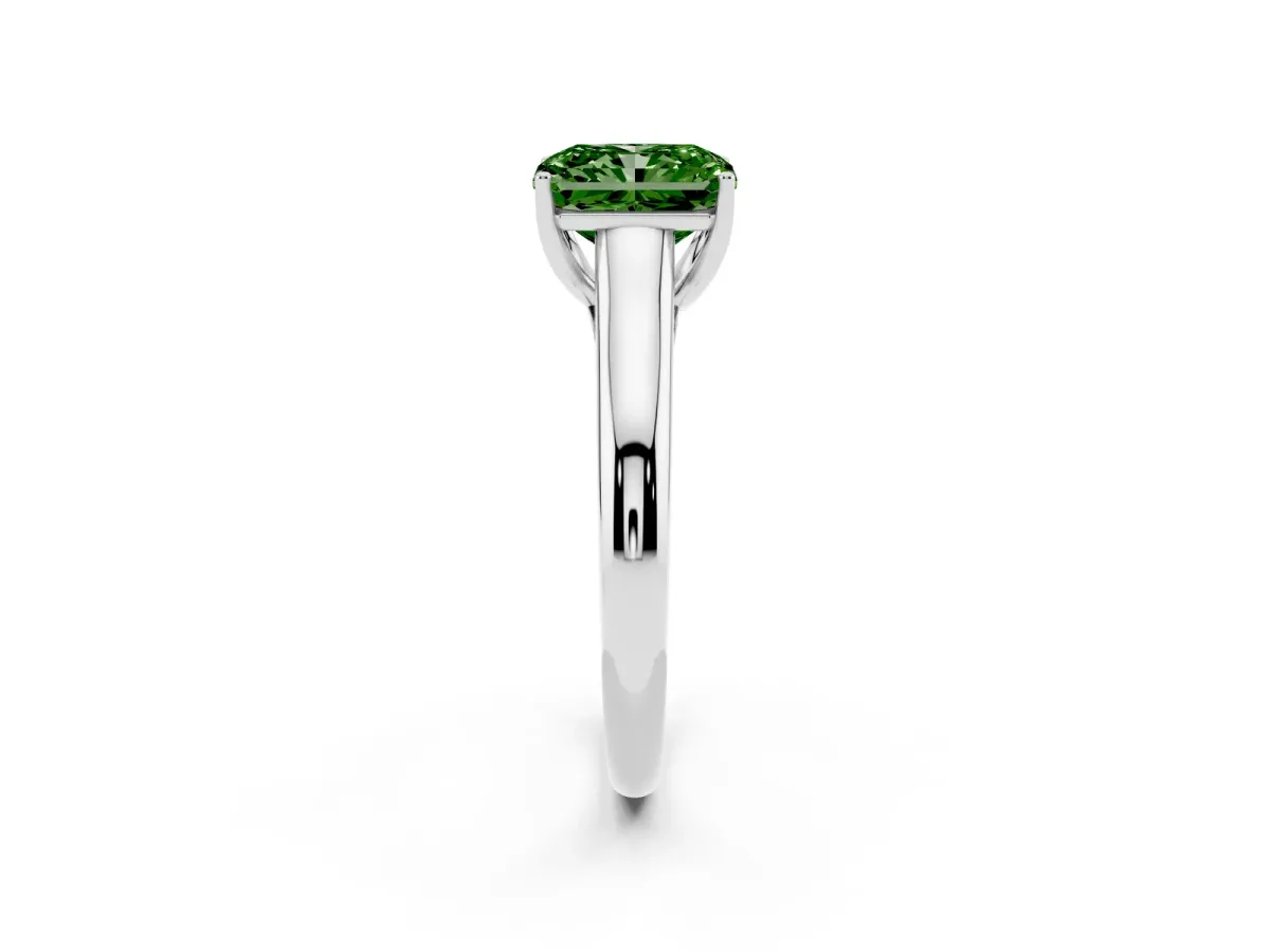 Fancy Green Radiant Cut Solitaire Engagement Ring with Tapered Band and Four-Prong Setting Platinum