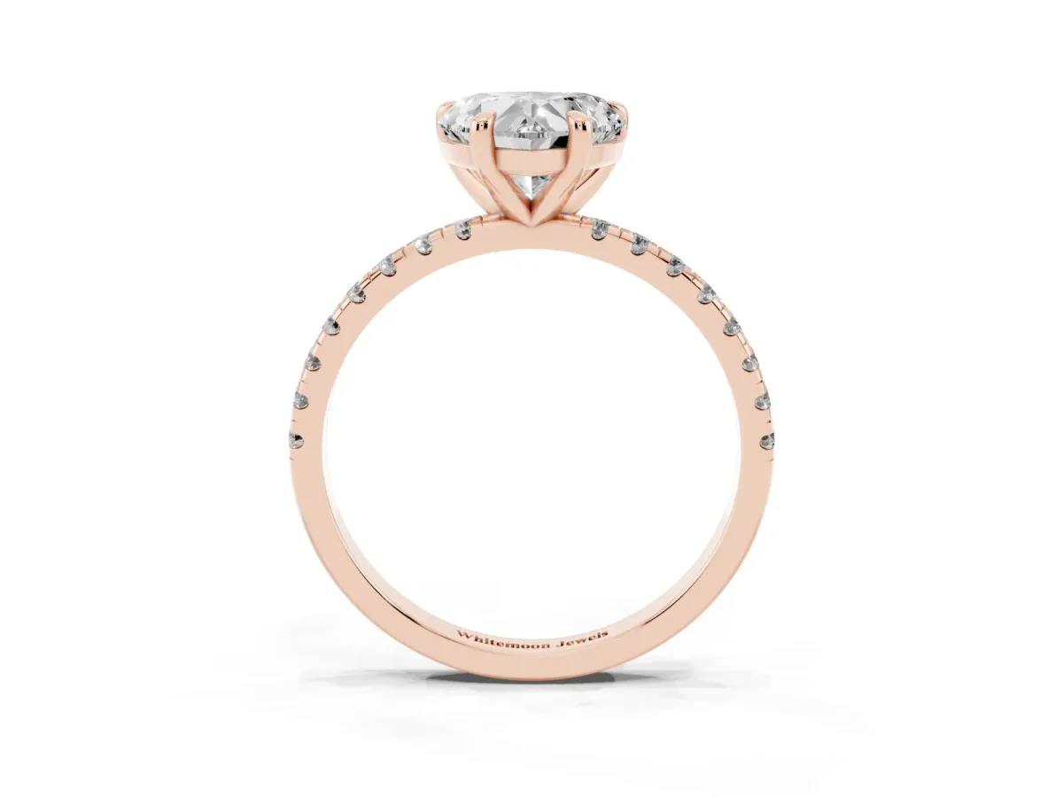 Heart Cut Diamond Brilliant Solitaire Ring with Pavé Band and Four-Prong Setting Rose gold