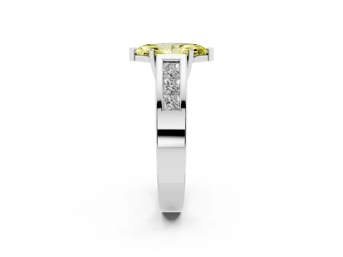 Fancy Yellow Marquise Cut Cut Channel Set Solitaire Ring with Four-Prong Setting Silver