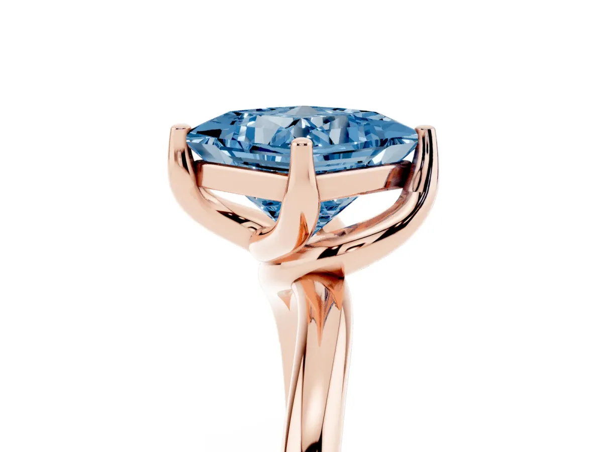 Fancy Blue Princess Cut Diamond Solitaire Engagement Ring with Four-Prong Setting and Classic Band Rose gold