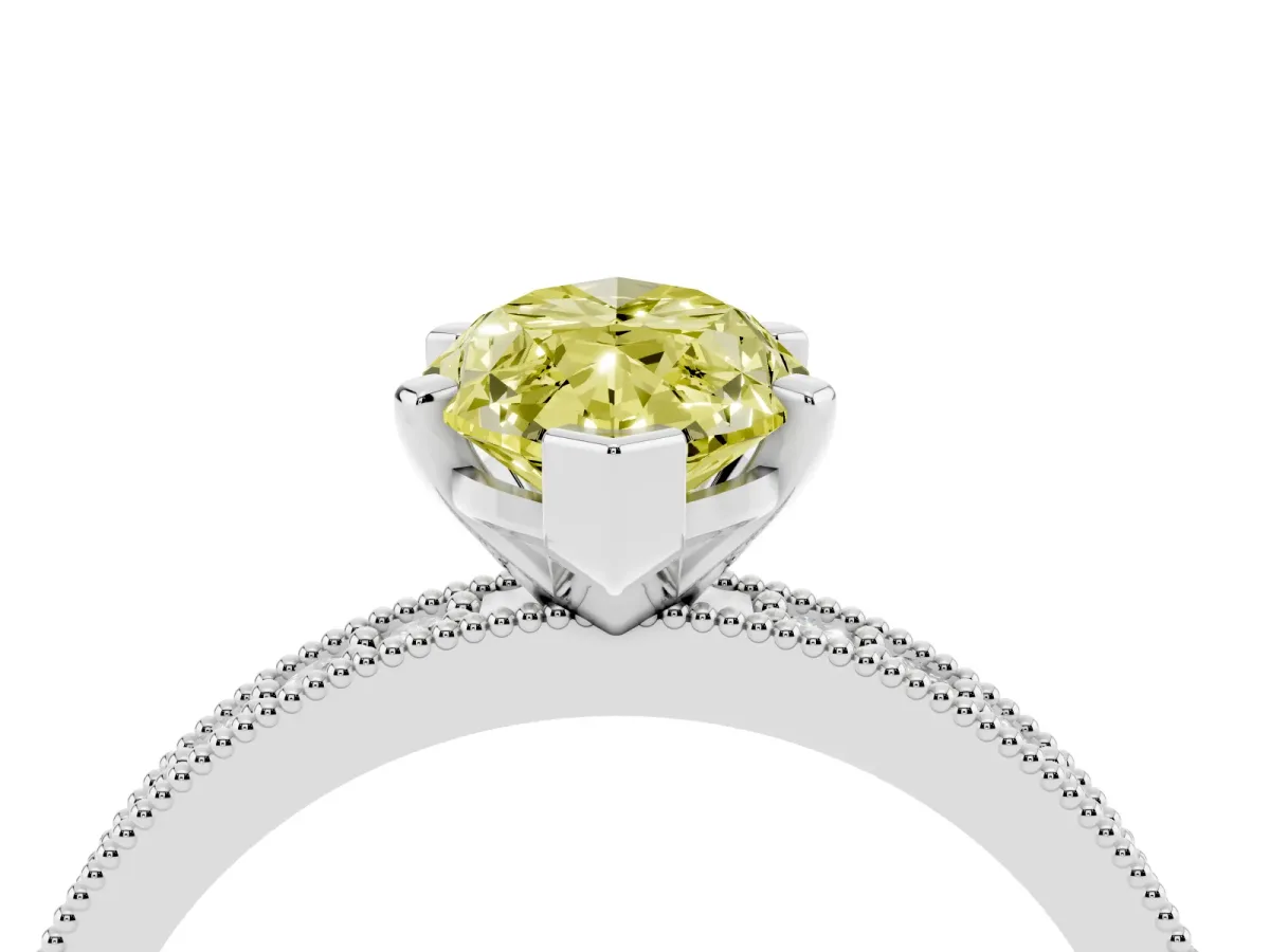 Fancy Yellow Marquise Cut Diamond Milgrain Pavé Engagement Ring with Four-Prong Setting Silver