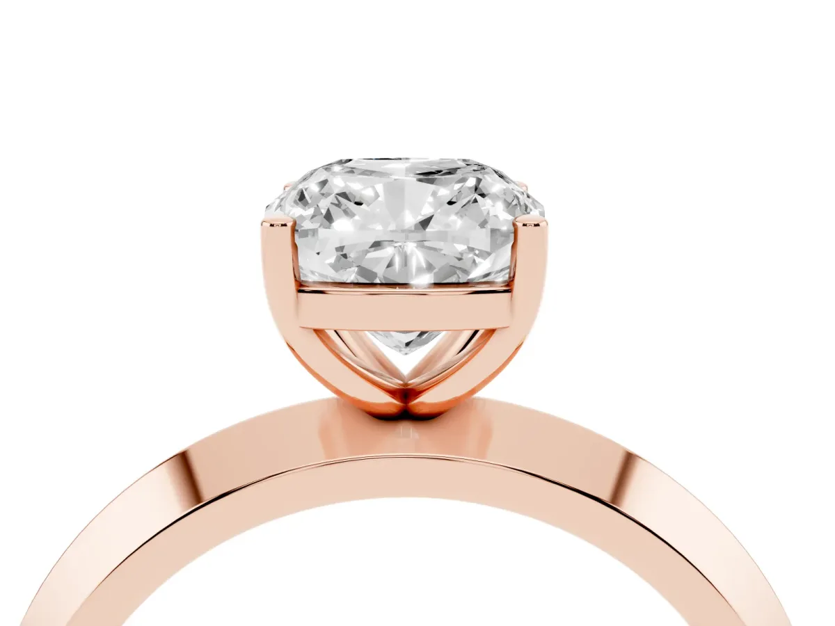 Cushion Cut Cut Solitaire Engagement Ring with Flat Band and Four-Prong Setting Rose gold