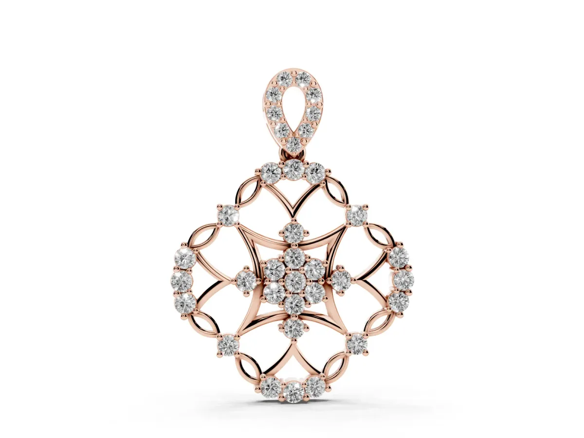 Round Diamond Halo Pendant with Pavé Setting Rose gold