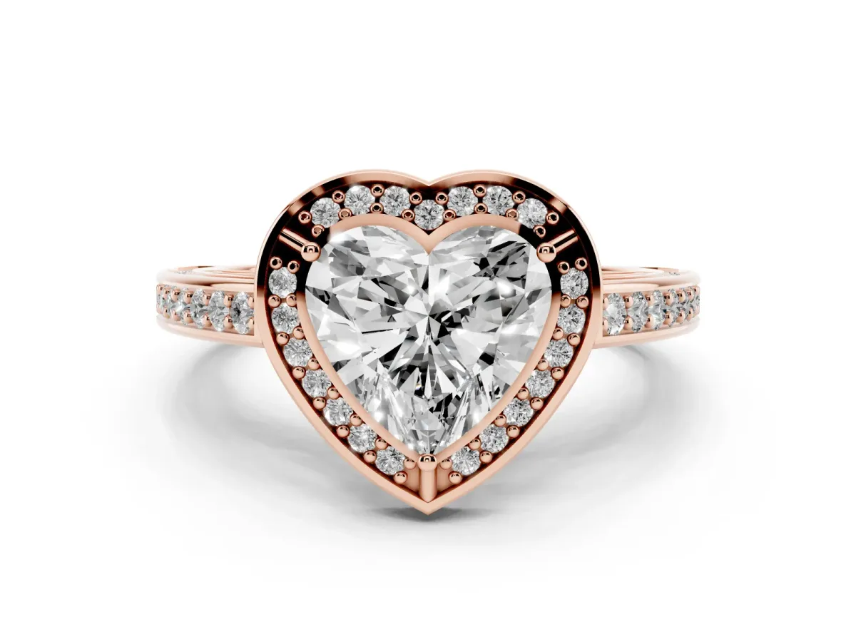 Heart Cut Cut Halo Pave Split Shank Prong Setting Ring Rose gold