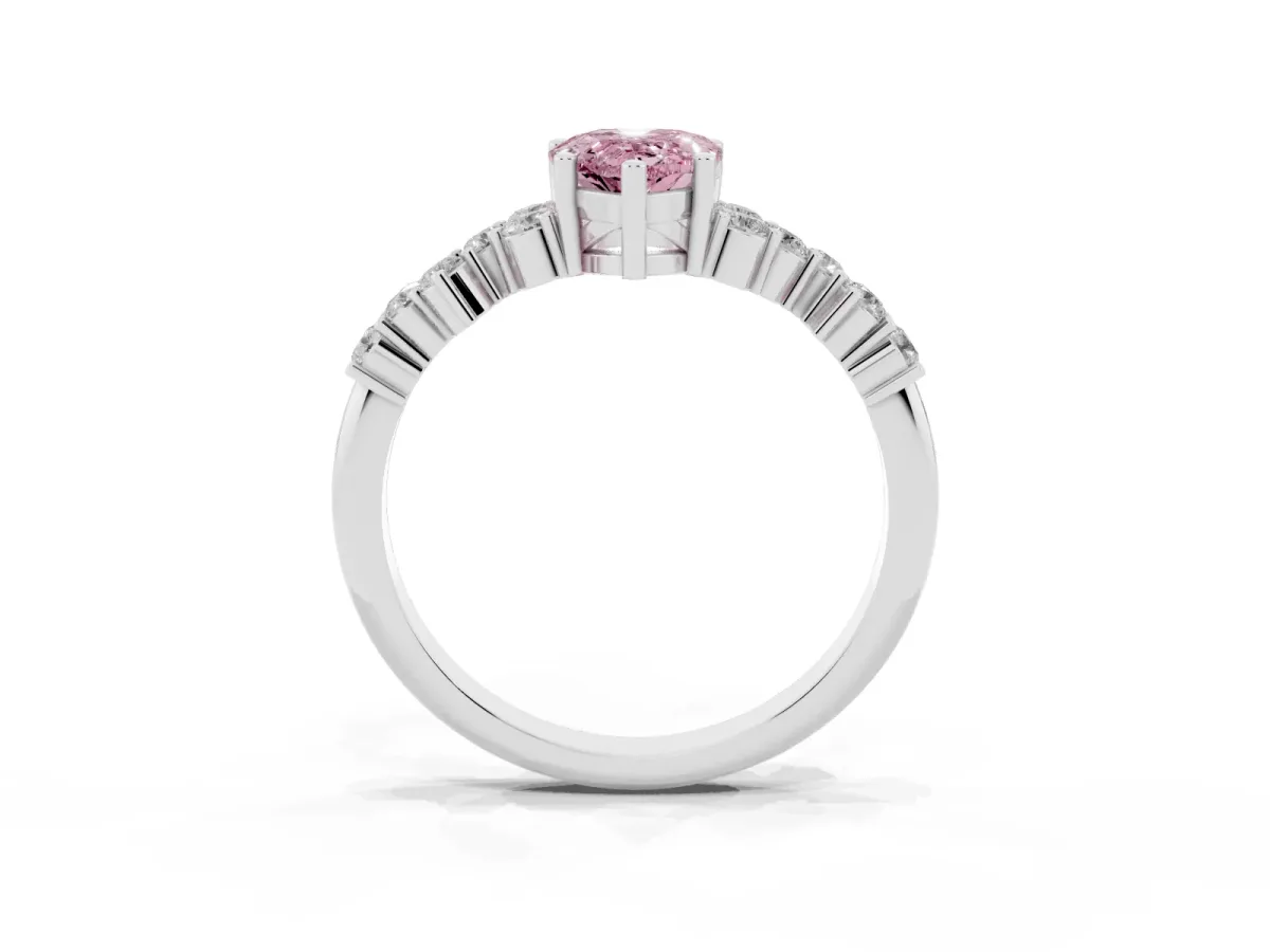Fancy Pink Pear Cut Diamond Scattered Round Accent Ring with Prong Setting Silver