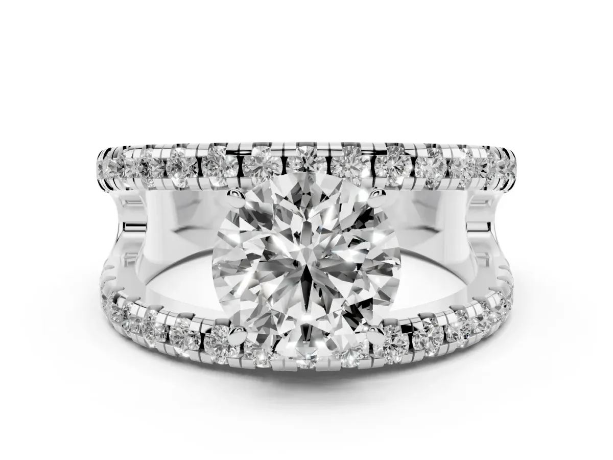 Round Cut Solitaire Split Shank Pave Diamond Ring Platinum