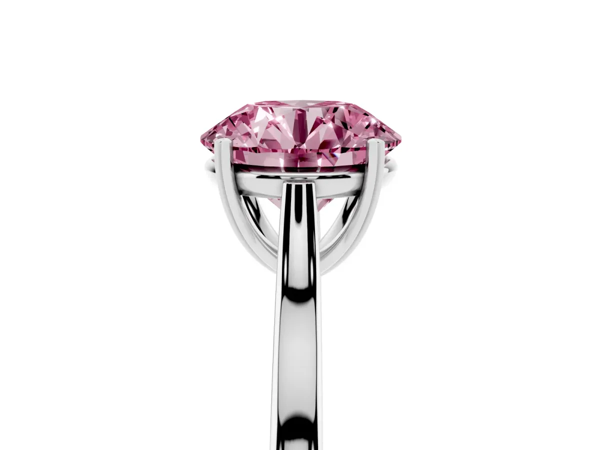 Fancy Pink Round Cut Solitaire Heart Prong Engagement Ring with Tapered Band White gold