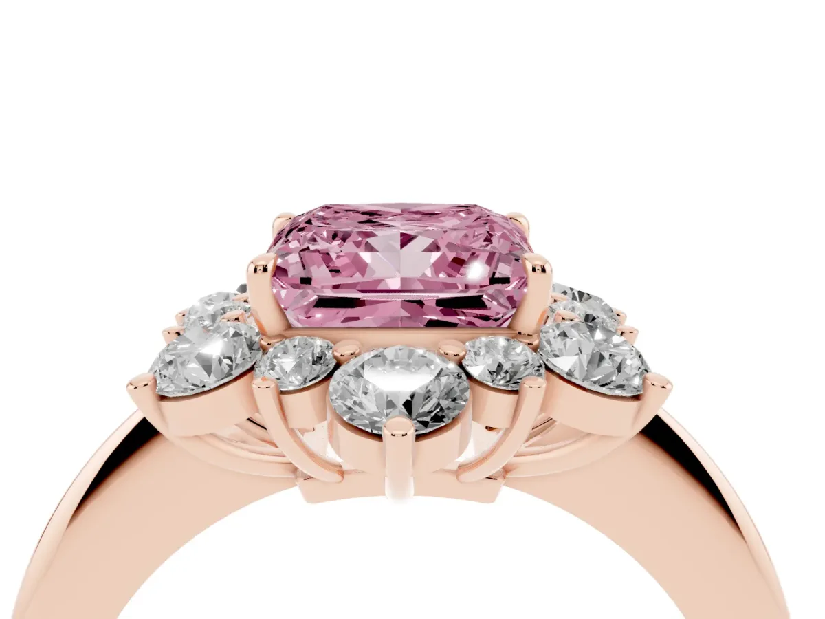 Fancy Pink Princess Cut Diamond Cluster Halo Ring with Solitaire Band and Four-Prong Setting Rose gold