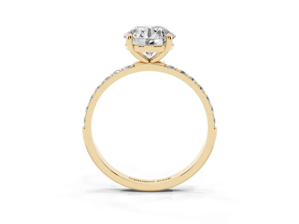 Round Cut Diamond Solitaire Ring with Round Pavé Band and Prong Setting Yellow gold