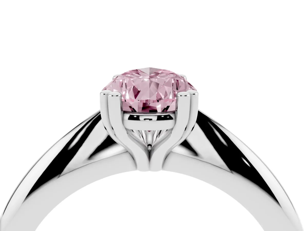 Fancy Pink Pear Cut Cut Solitaire Engagement Ring with Tapered Band and Four-Prong Setting White gold