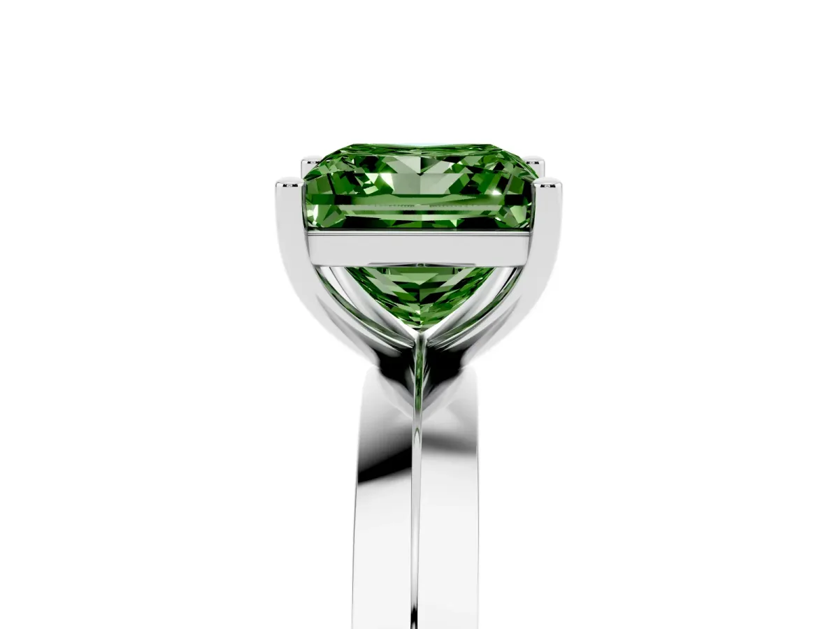 Fancy Green Princess Cut Cut Solitaire Engagement Ring with Flat Band and Four-Prong Setting Platinum