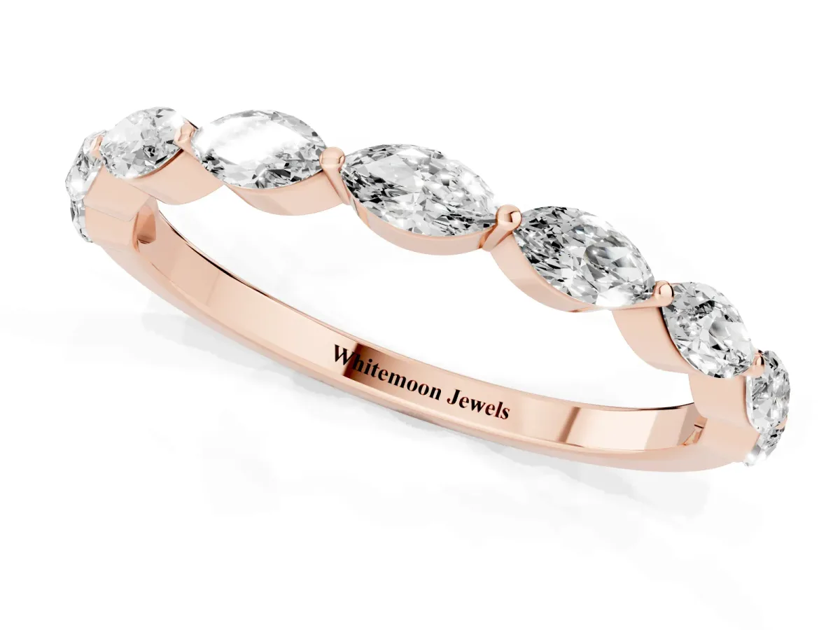 Marquise Diamond Half Eternity Band with Prong Setting Rose gold