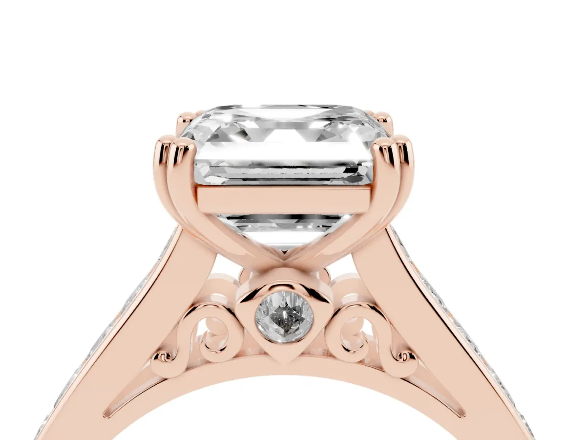Asscher Cut Cut Channel Set Solitaire Engagement Ring with Prong Setting Rose gold