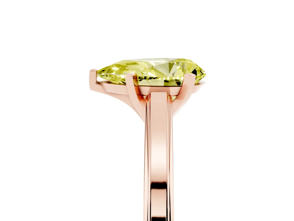 Fancy Yellow Pear Cut Solitaire Diamond Ring with Four-Prong Setting and Classic Band Rose gold