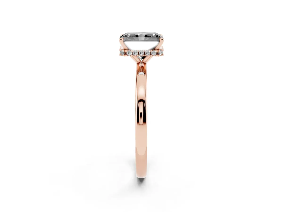 Fancy Black Radiant Cut Solitaire Engagement Ring with Cathedral Band and Four-Prong Setting Rose gold