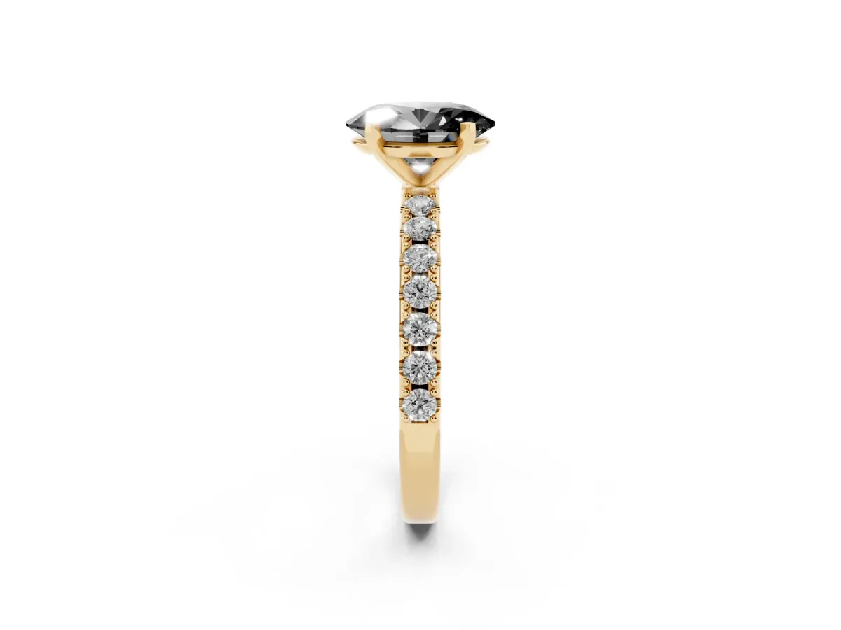 Fancy Black Oval Cut Diamond Solitaire Pavé Band with Four-Prong Setting Yellow gold