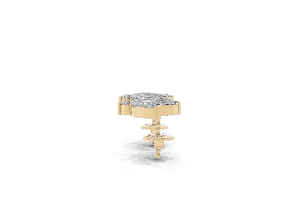 Marquise Cluster Stud Earrings with Round Prong Setting Yellow gold