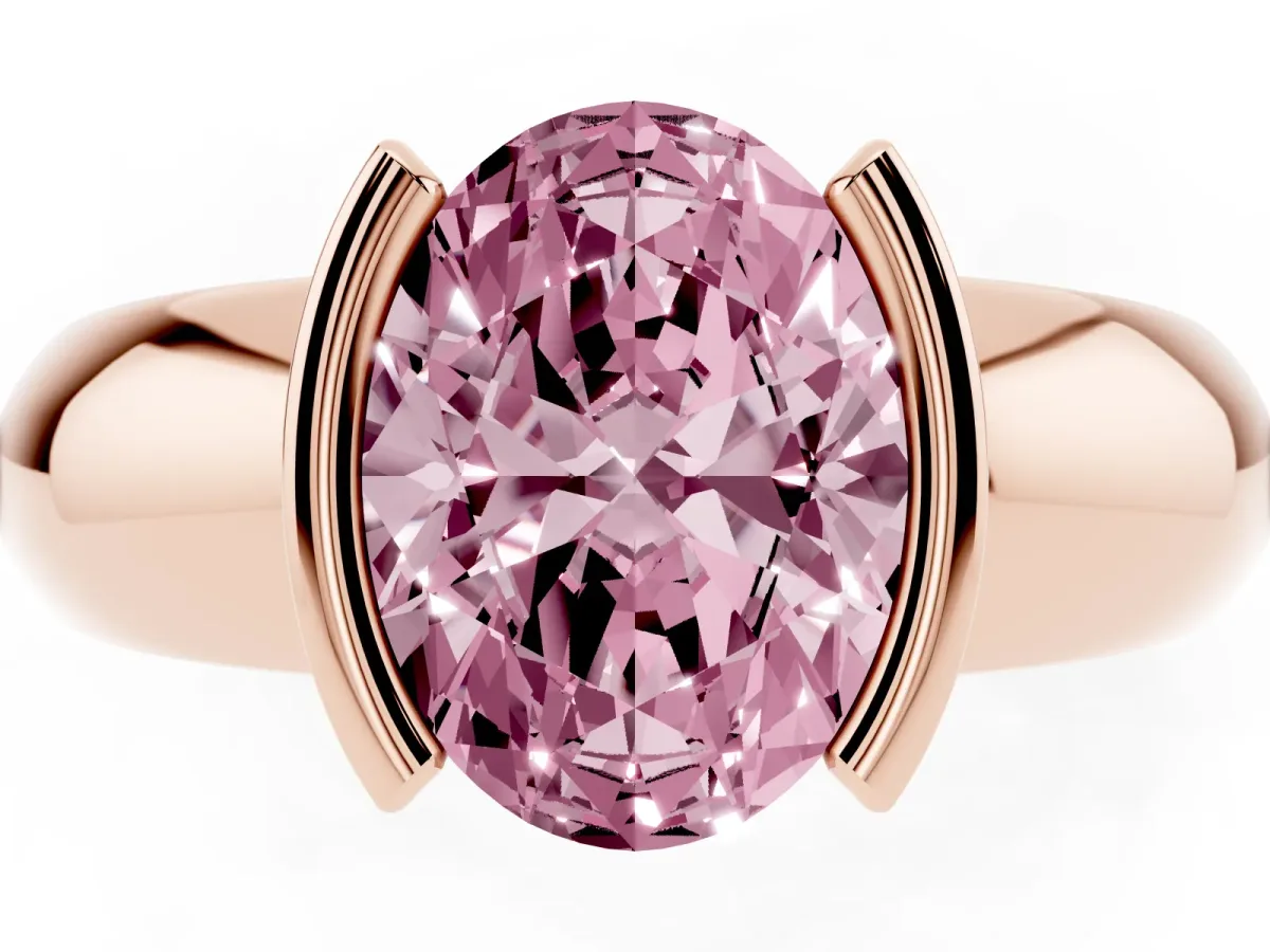 Fancy Pink Oval Cut Solitaire Tension Set Diamond Ring with Wide Band Rose gold