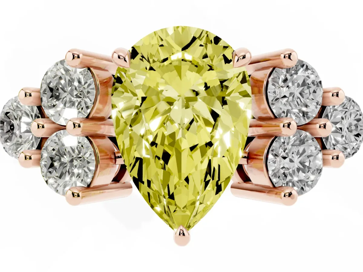 Fancy Yellow Pear Cut Brilliant Diamond Cluster Accent Solitaire Ring with Prong Setting Rose gold