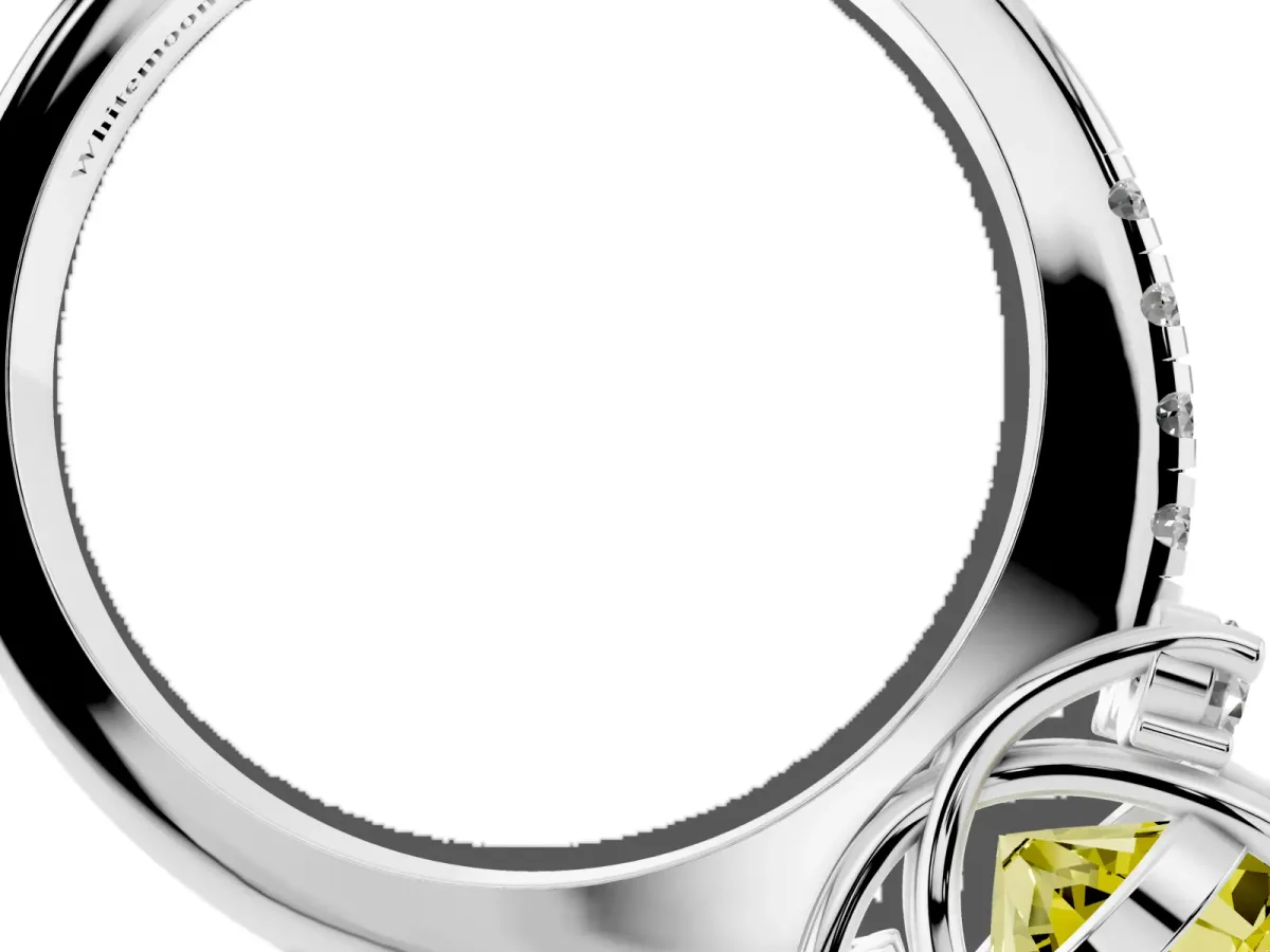 Fancy Yellow Round Cut Diamond Three-Stone Pave Band with Four-Prong Setting Silver