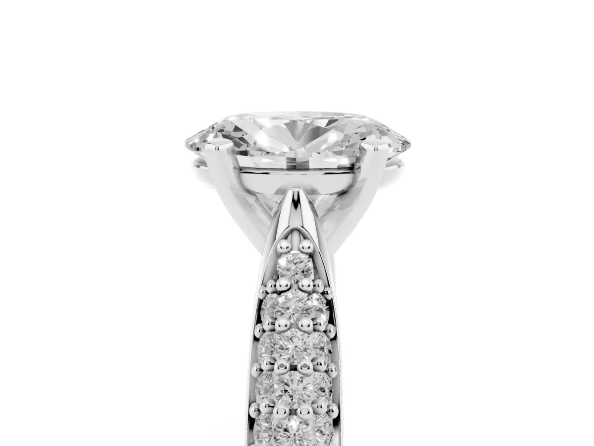 Oval Cut Diamond Solitaire Engagement Ring with Multi-Row Round Pavé Band and Prong Setting Silver