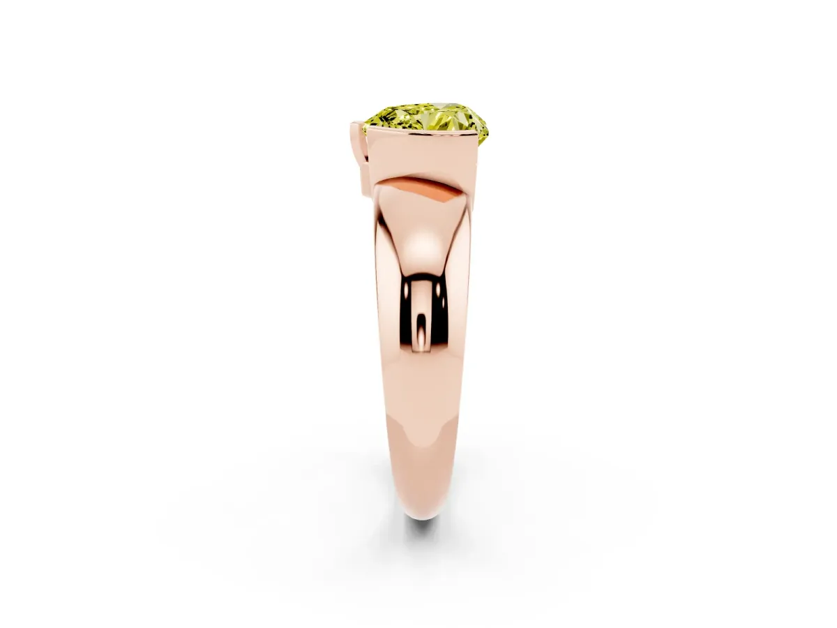 Fancy Yellow Heart Cut Solitaire Tension Set Diamond Ring with Wide Band Rose gold