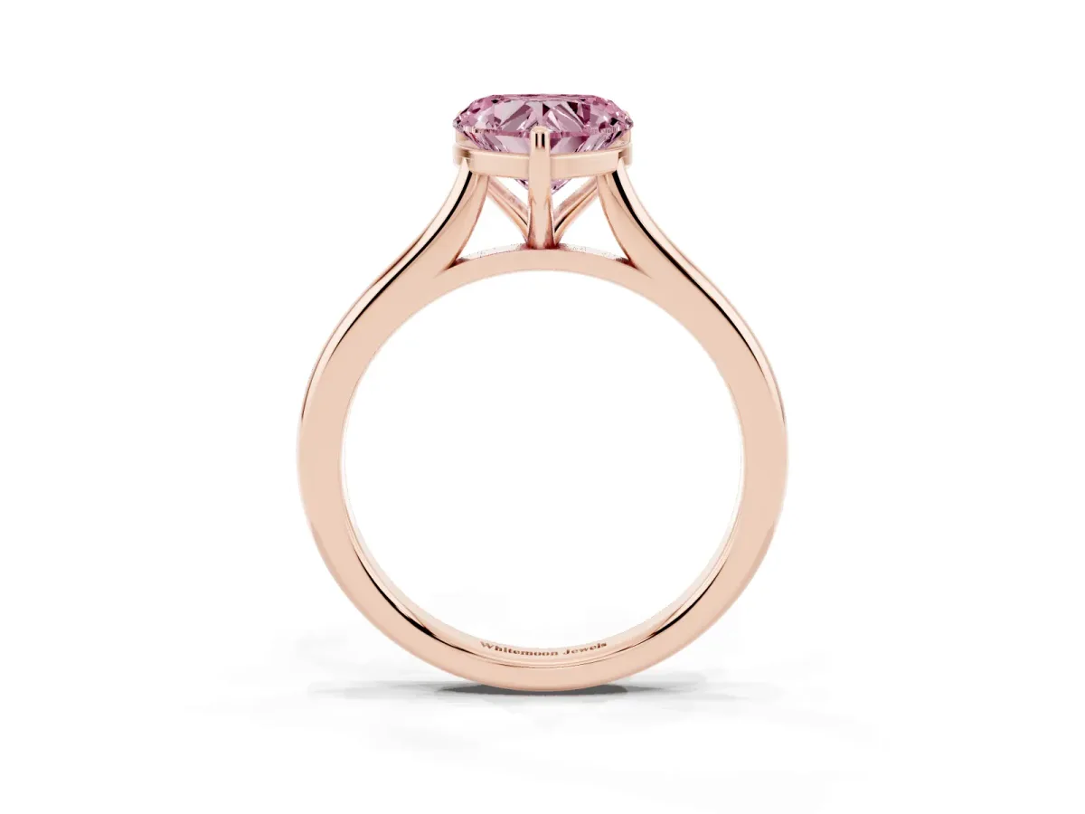 Fancy Pink Heart Cut Cut Solitaire Ring with Cathedral Band and Four-Prong Setting Rose gold