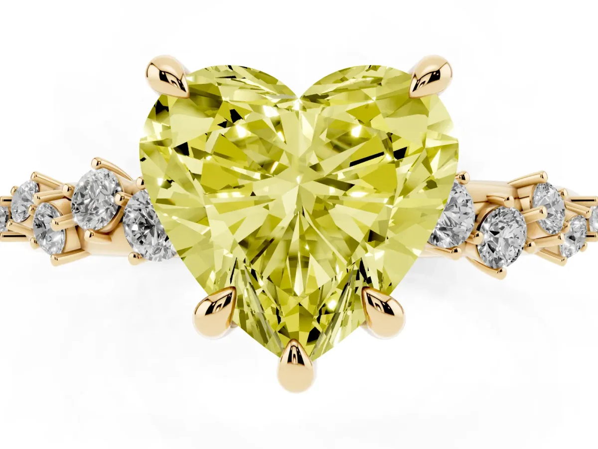 Fancy Yellow Heart Cut Cut Diamond Vine Band with Four-Prong Setting Yellow gold
