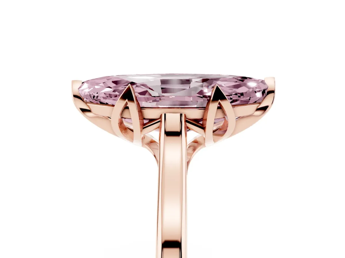 Fancy Pink Marquise Cut Diamond Solitaire Ring with Flower Prong Setting and Classic Band Rose gold