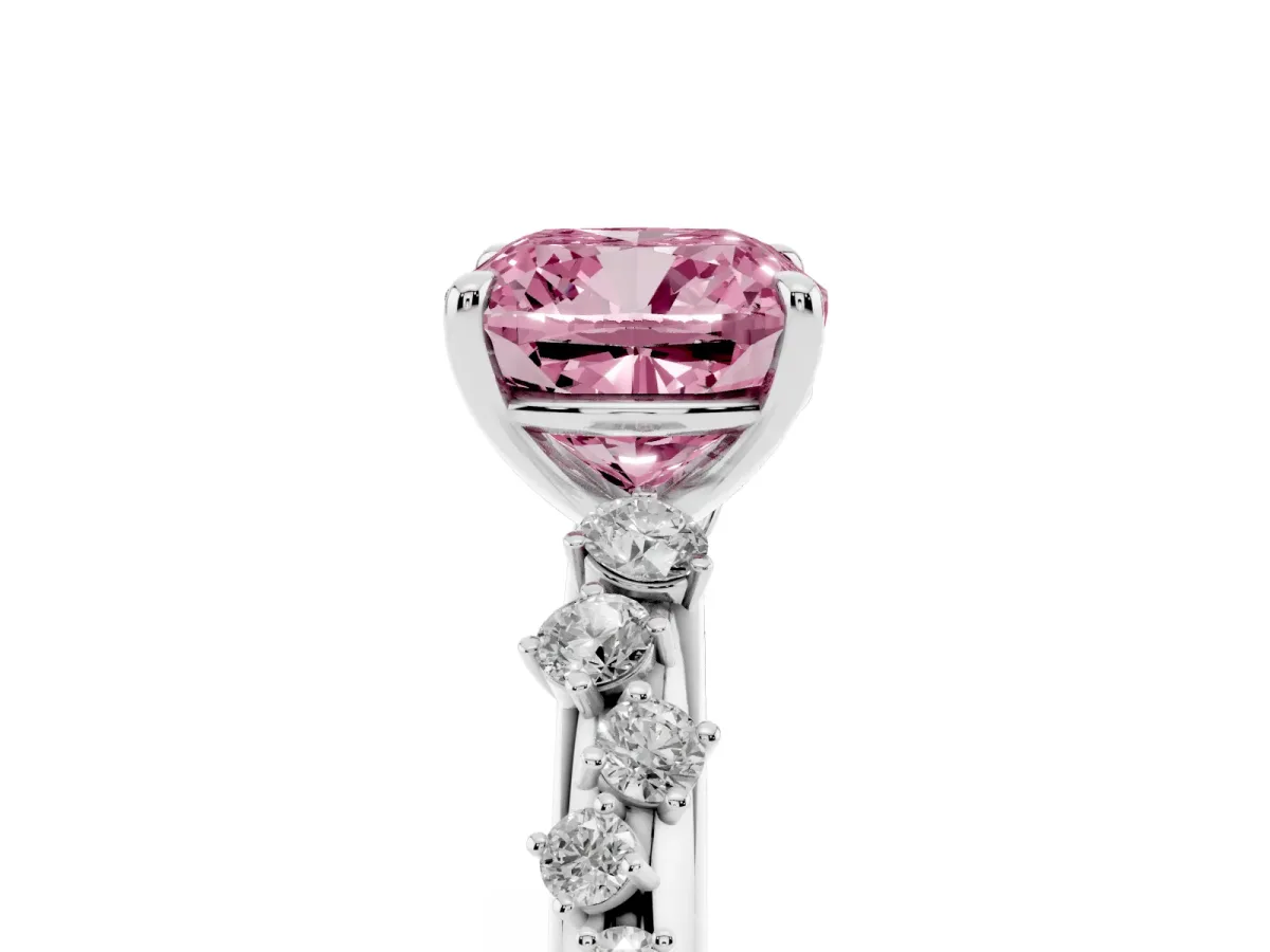Fancy Pink Cushion Cut Diamond Cluster Prong-Set Solitaire Ring Platinum