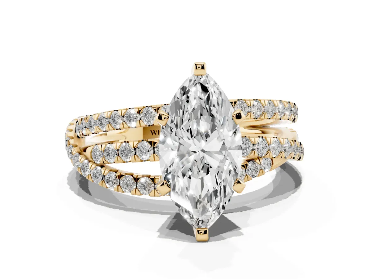 Marquise Cut Solitaire Twist Band with Pavé Setting and Four-Prong Setting Yellow gold