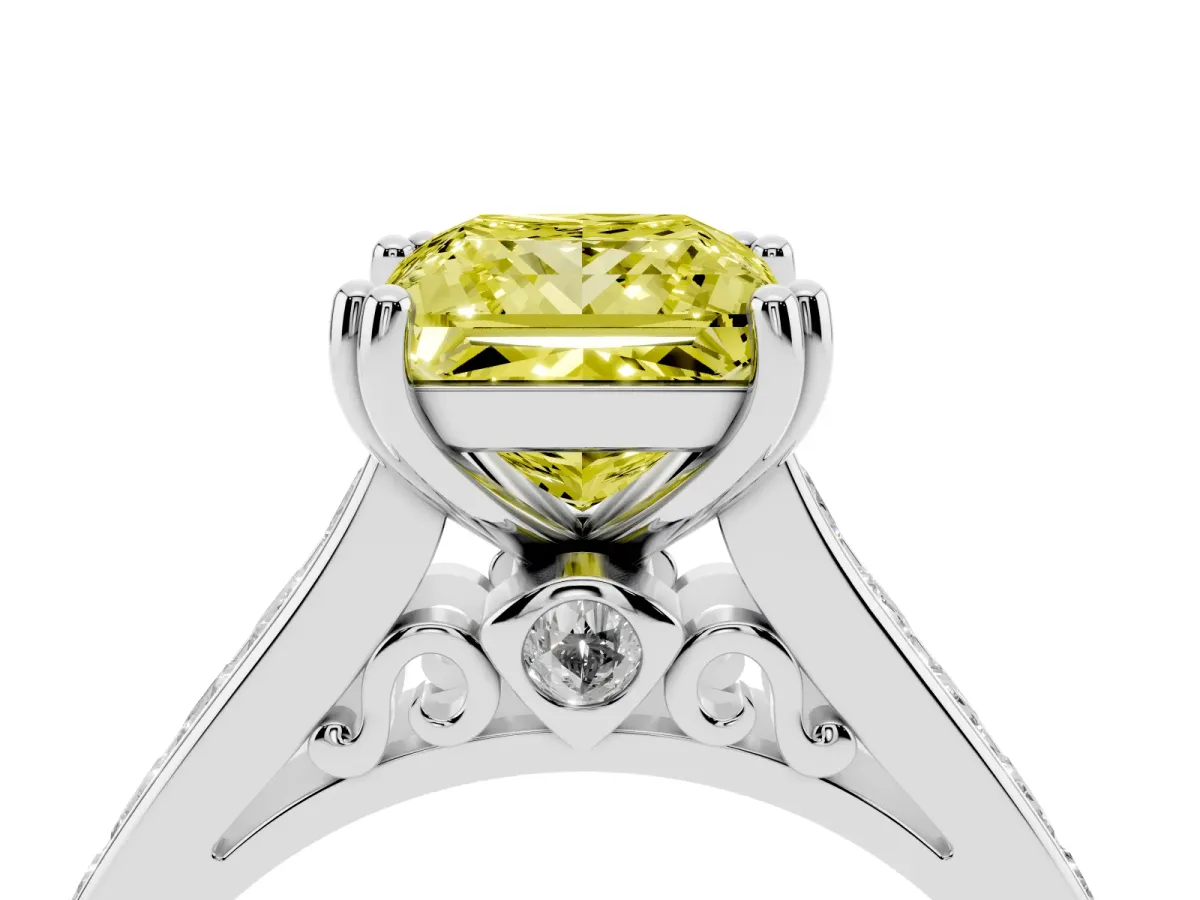 Fancy Yellow Princess Cut Cut Channel Set Solitaire Engagement Ring with Prong Setting Platinum