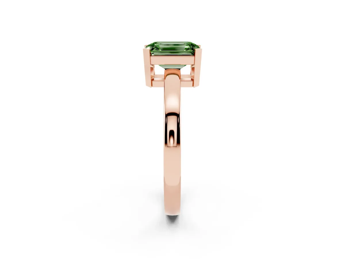 Fancy Green Emerald Cut Cut Solitaire Ring with Four-Prong Setting and Classic Band Rose gold