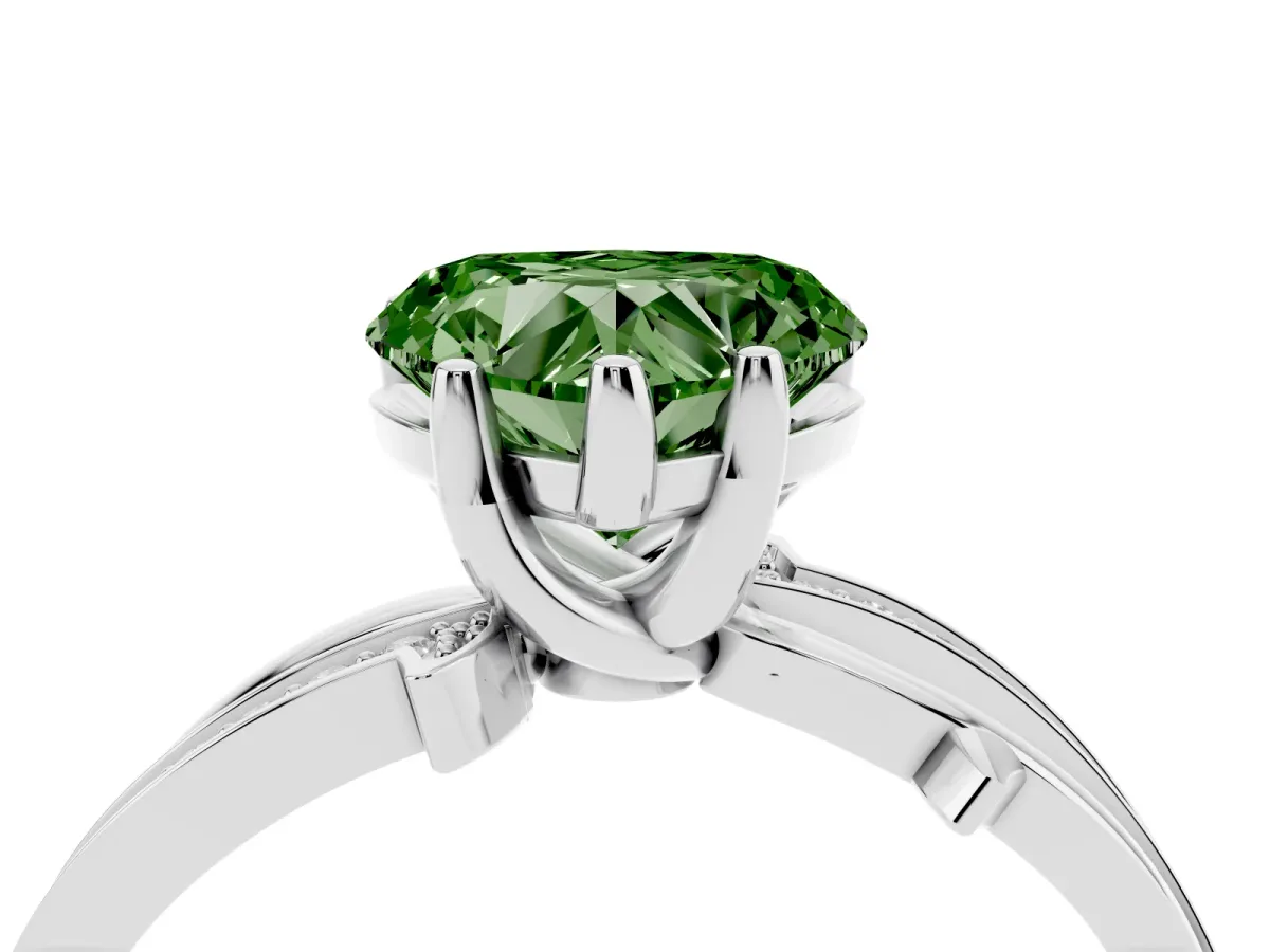 Fancy Green Heart Cut Solitaire Twist Band with Pavé Accents and Four-Prong Setting Silver