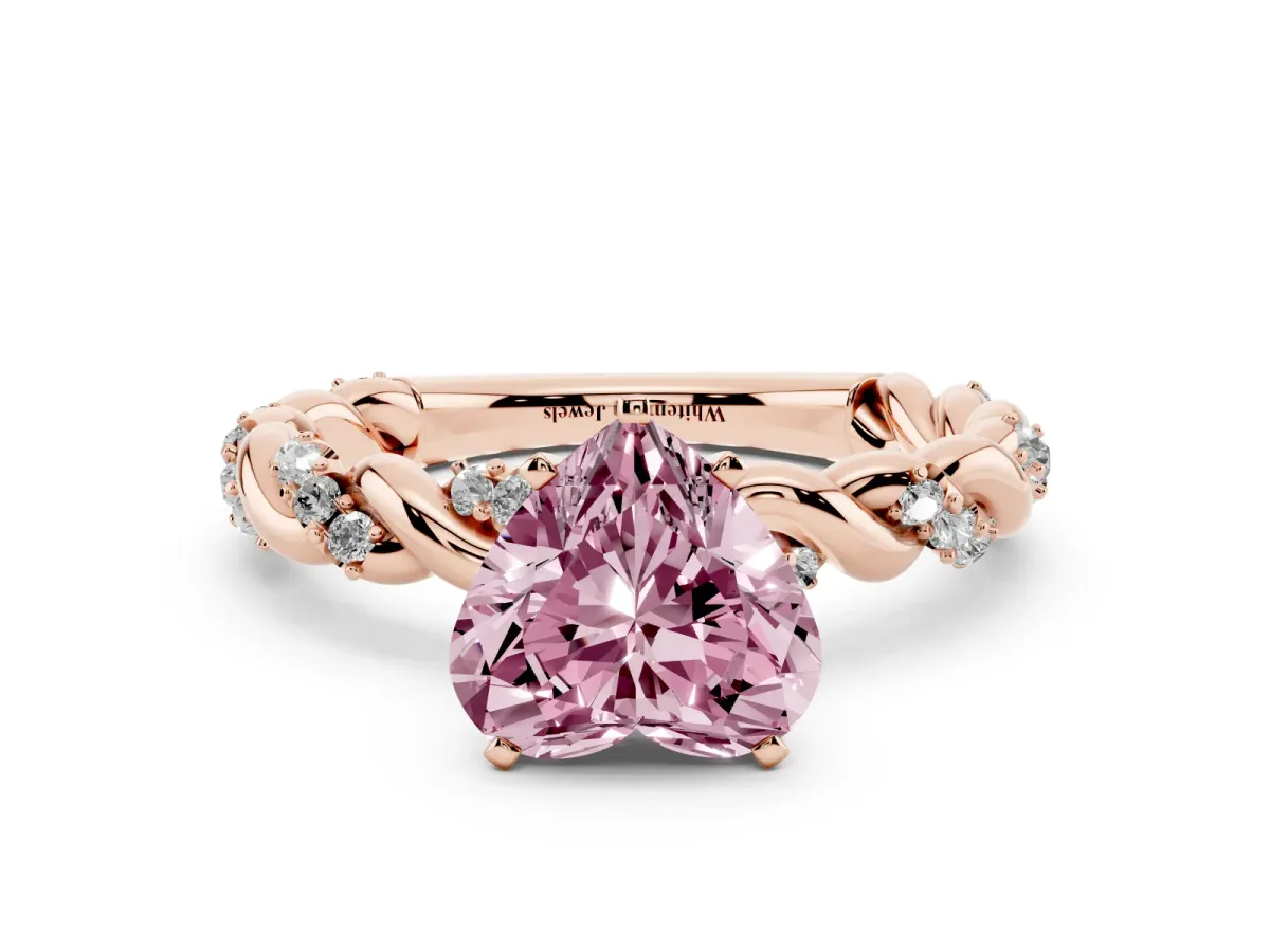 Fancy Pink Heart Cut Diamond Solitaire Ring with Twisted Band and Pavé Accents Rose gold