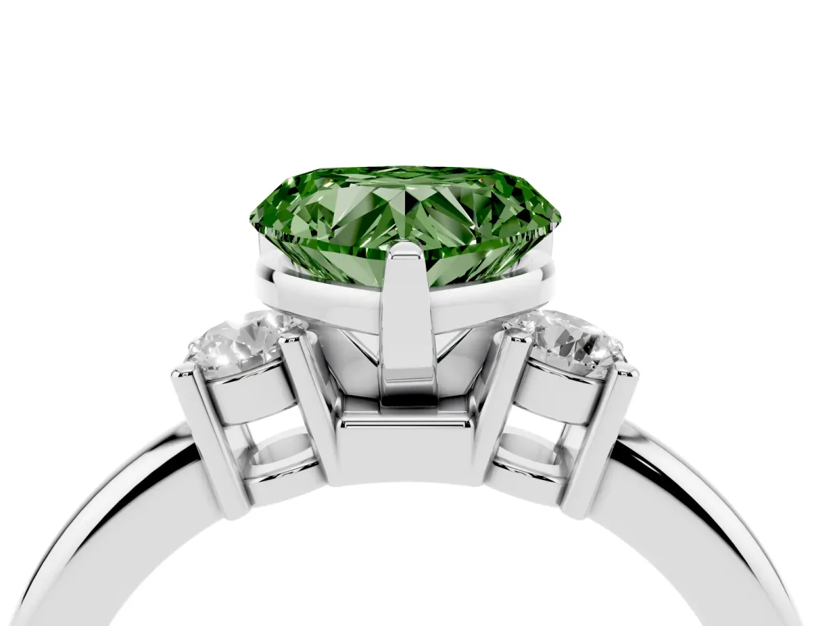 Fancy Green Three-Stone Heart Cut Cut Diamond Solitaire with Prong Setting and Classic Band White gold