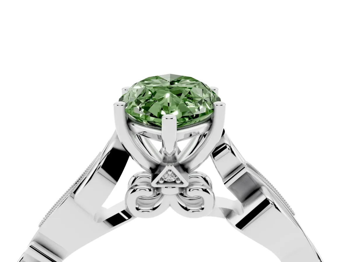 Fancy Green Marquise Cut Solitaire Vine Band with Milgrain Prong Setting Silver