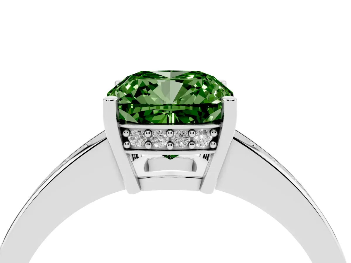 Fancy Green Cushion Cut Solitaire Pavé Band Prong Setting Ring Silver