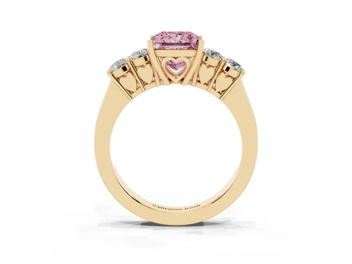 Fancy Pink Princess Cut Cut Diamond Five-Stone Prong Set White Gold Ring Yellow gold