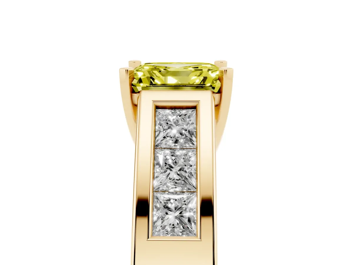 Fancy Yellow Asscher Cut Cut Channel Set Solitaire Ring with Four-Prong Setting Yellow gold