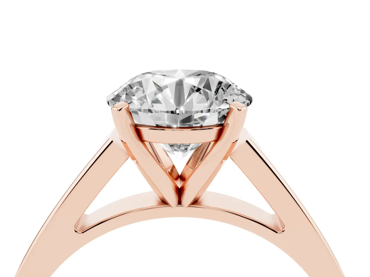 Round Cut Solitaire Engagement Ring with Four-Prong Setting and Tapered Band Rose gold
