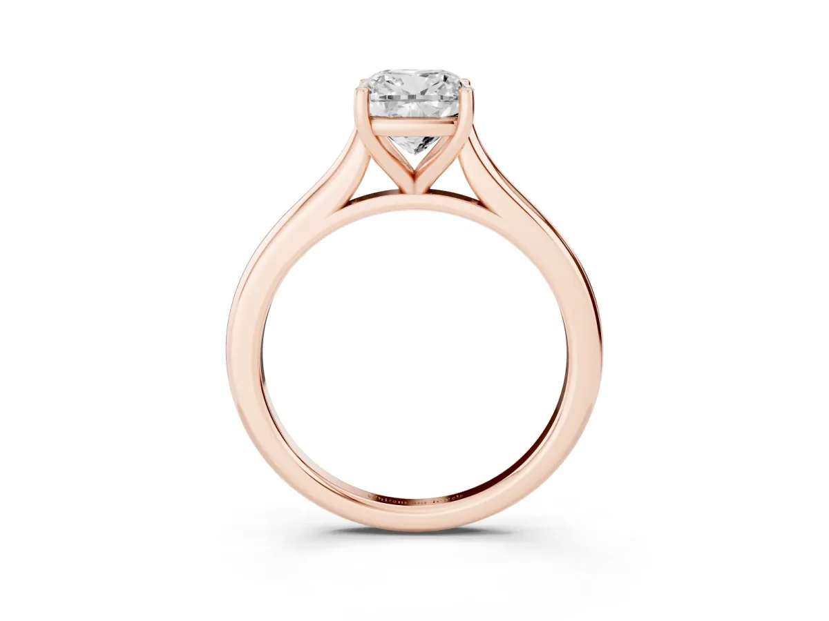 Cushion Cut Cut Solitaire Ring with Cathedral Band and Four-Prong Setting Rose gold