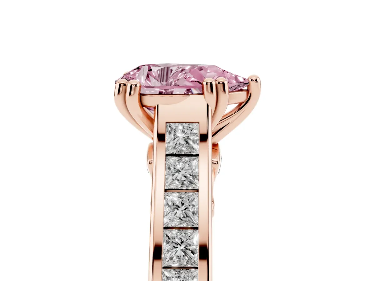 Fancy Pink Pear Cut Cut Channel Set Solitaire Engagement Ring with Prong Setting Rose gold