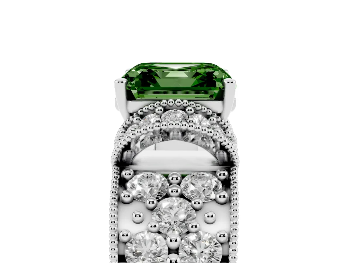 Fancy Green Asscher Cut Halo Pave Diamond Engagement Ring with Milgrain Detailing Platinum