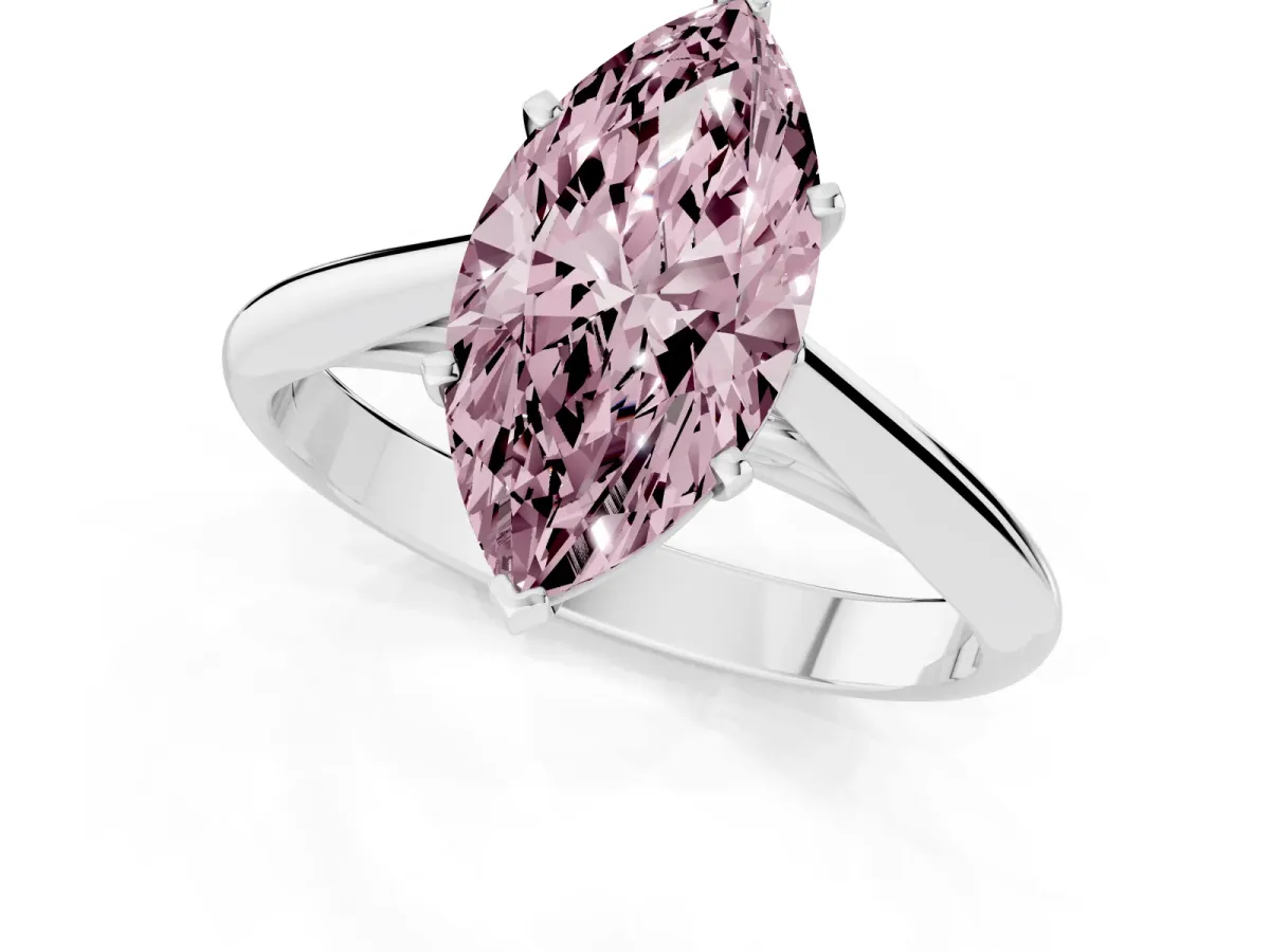 Fancy Pink Marquise Cut Diamond Solitaire Engagement Ring with Cathedral Setting and Four-Prong Mount Silver