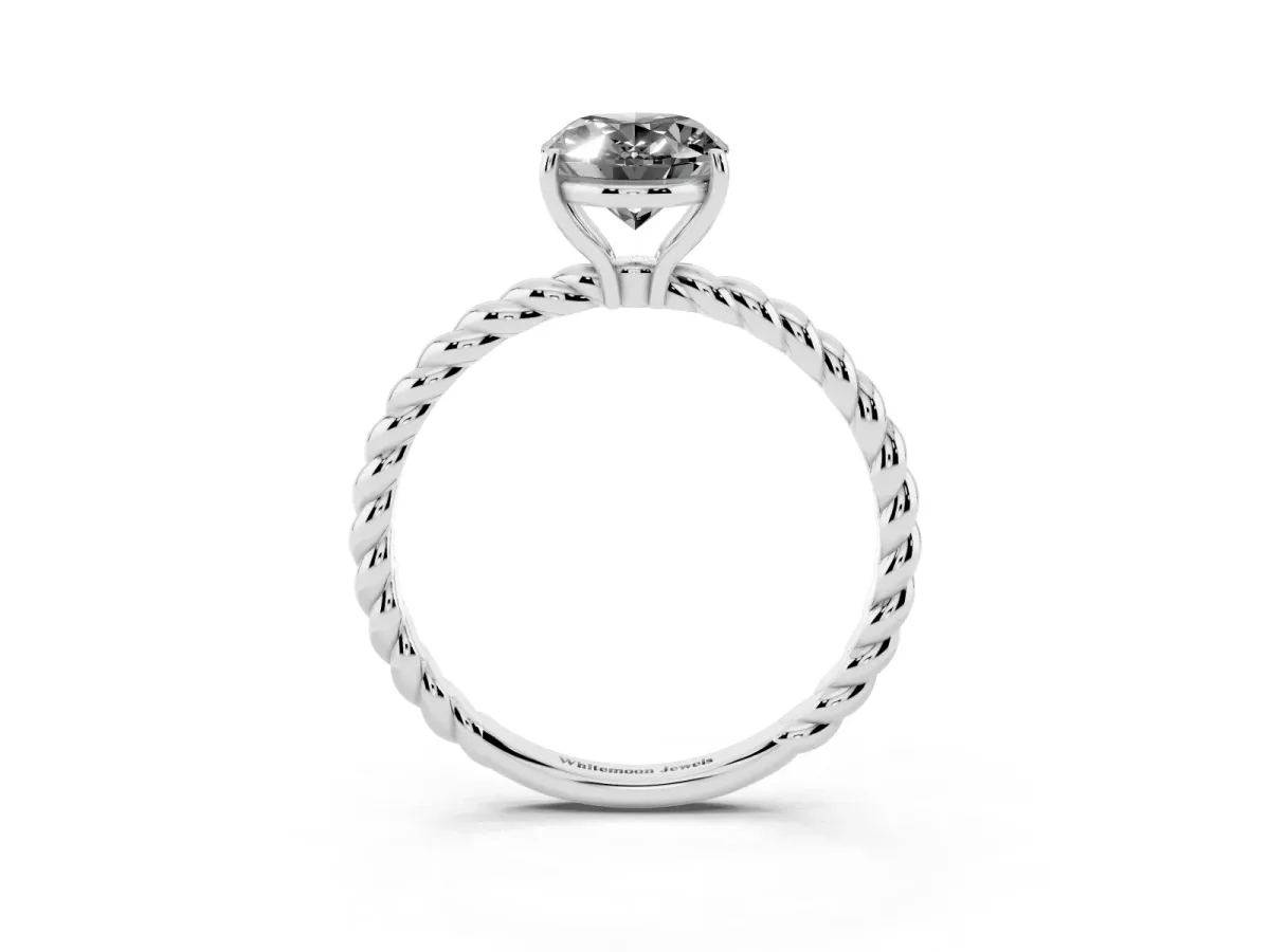 Fancy Black Oval Cut Solitaire Twisted Band 4-Prong Ring Silver