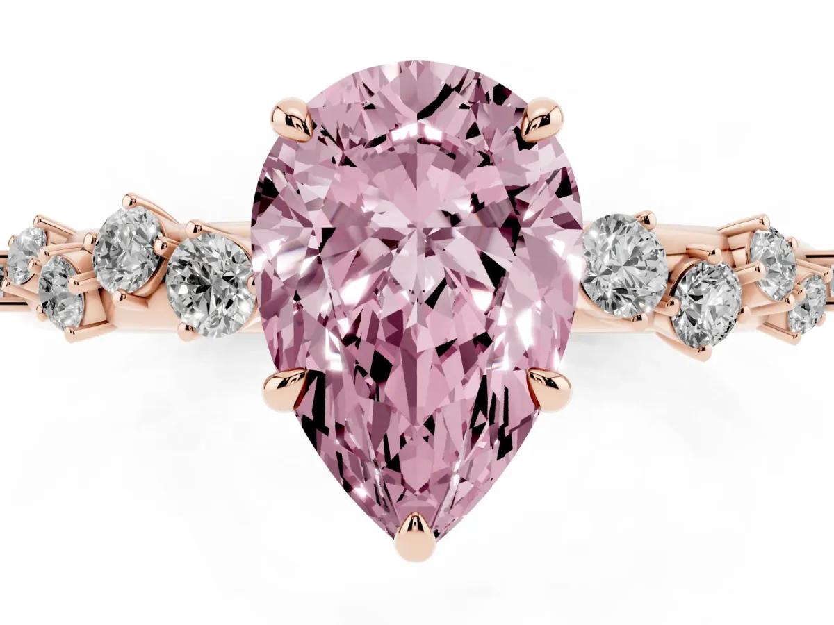 Fancy Pink Pear Cut Diamond Cluster Prong-Set Solitaire Ring Rose gold