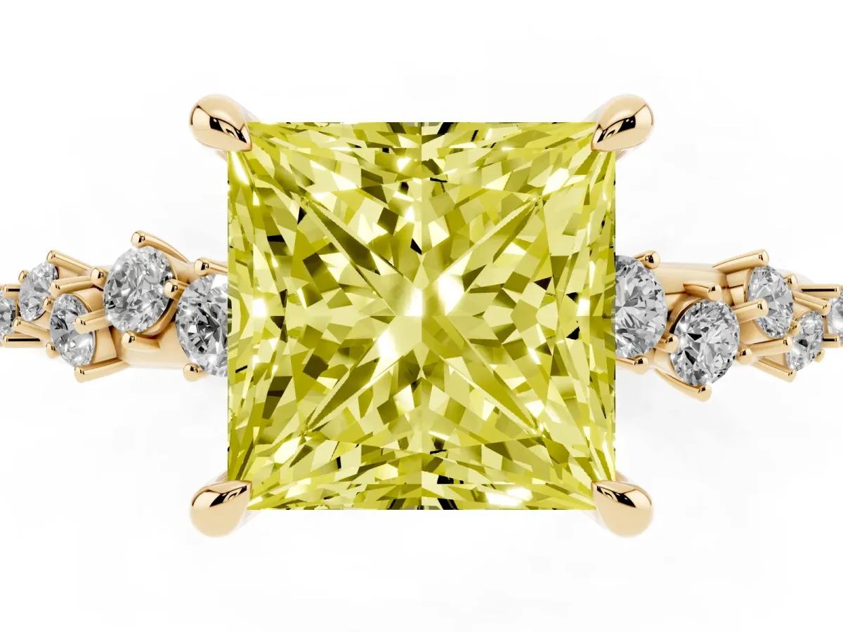 Fancy Yellow Princess Cut Cut Diamond Vine Band with Four-Prong Setting Yellow gold