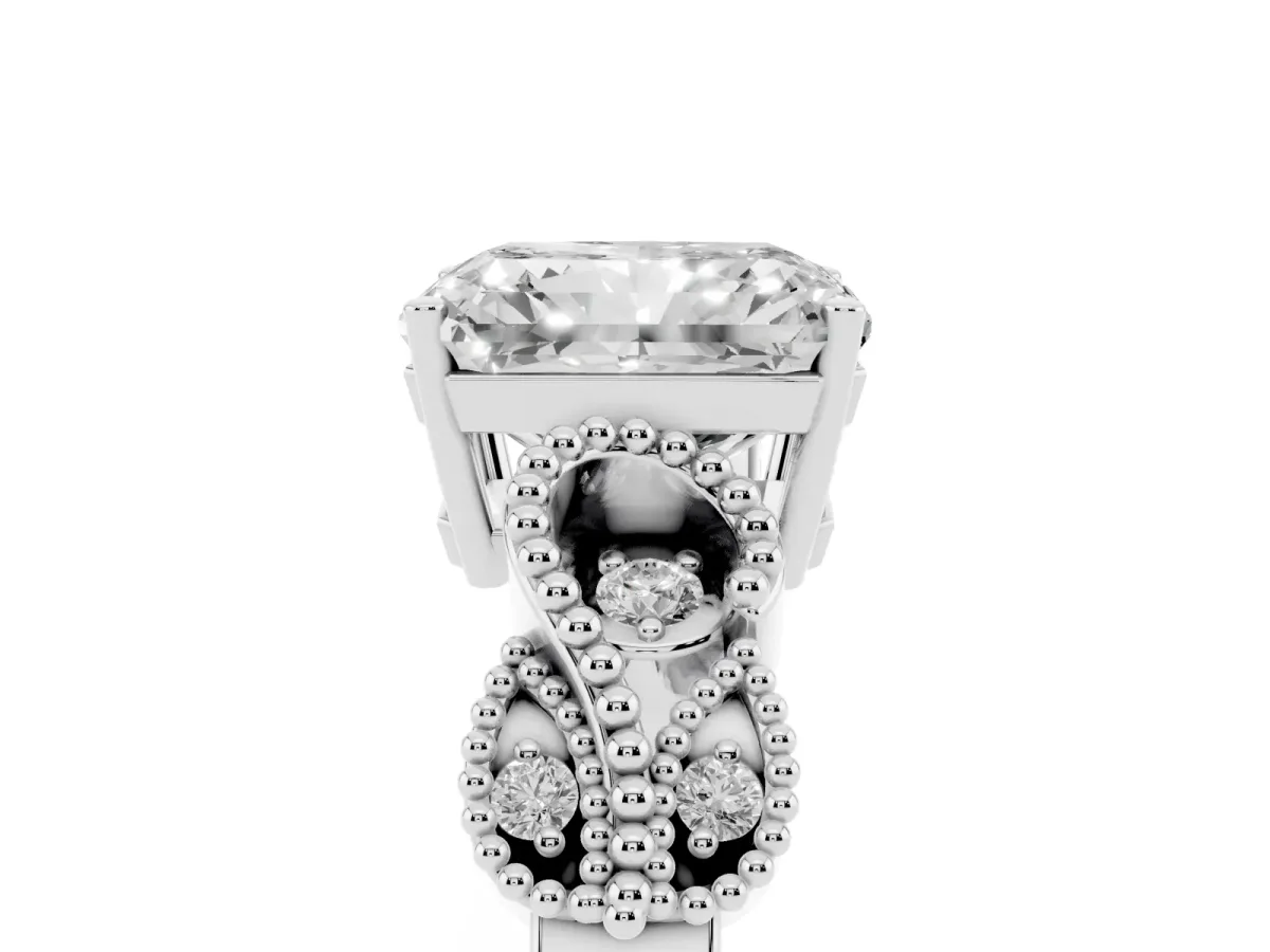 Princess Cut Solitaire Milgrain Leaf Band with Prong Setting White gold